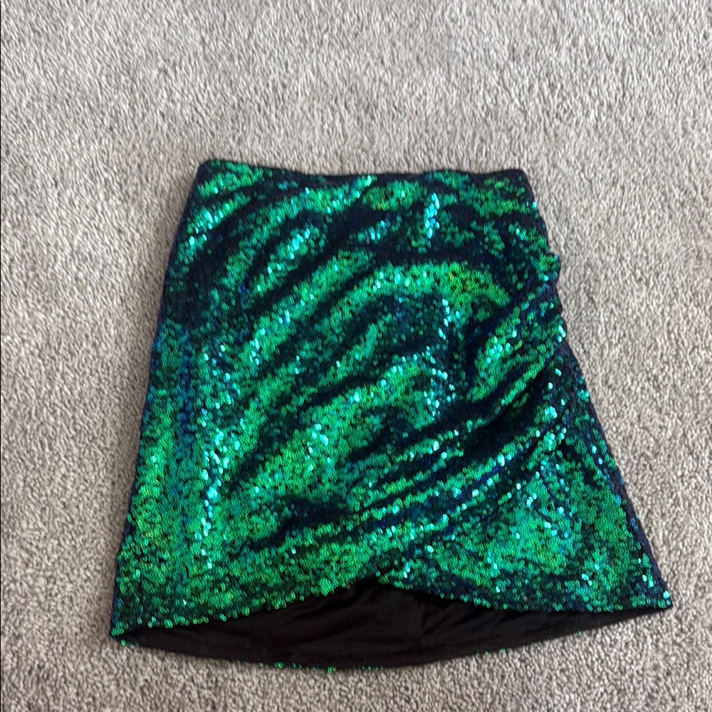Emerald Green Sequin Mini Pencil Skirt